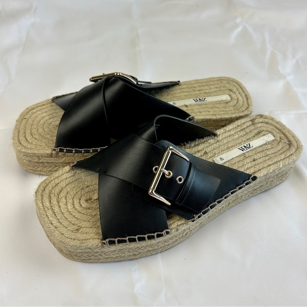 ZARA black jute raffia wedge platform sandals - Picture 4 of 6